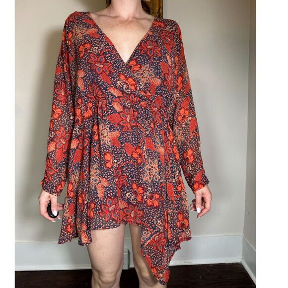 Free People Dresses & Skirts - Free People Paisley Longsleeve Teegan Mini Dress Size XS